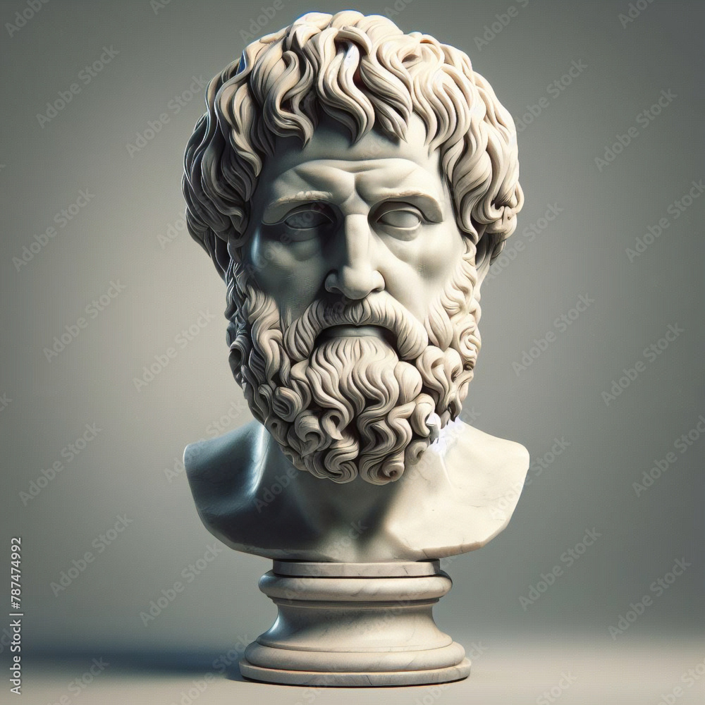 Obraz premium Aristotle bust sculpture, the Greek philosopher. Illustration of the sculpture of Aristotle. The Greek philosopher. Aristotle is a central figure in the history of Ancient Greek philosophy.