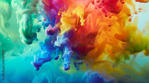 Vibrant colorful ink diffusion in water. Dynamic swirl of multicolored paint. Color explosion