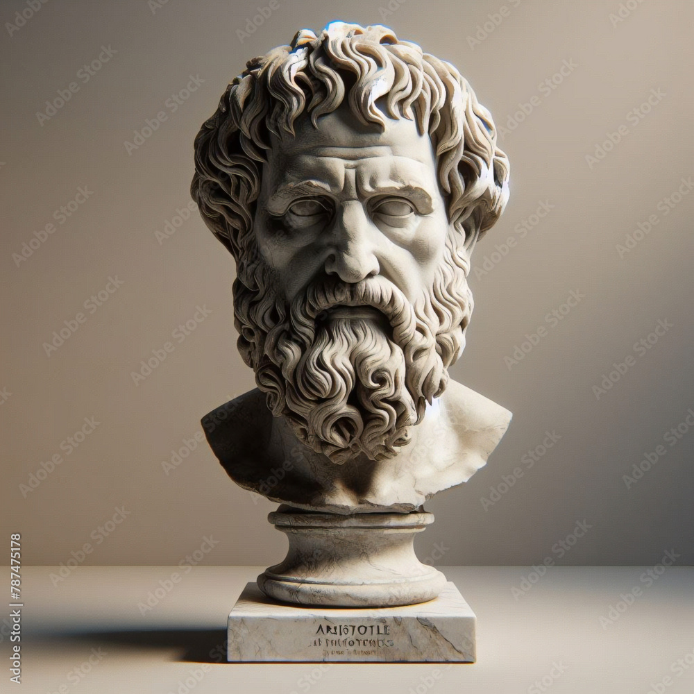 Obraz premium Aristotle bust sculpture, the Greek philosopher. Illustration of the sculpture of Aristotle. The Greek philosopher. Aristotle is a central figure in the history of Ancient Greek philosophy.