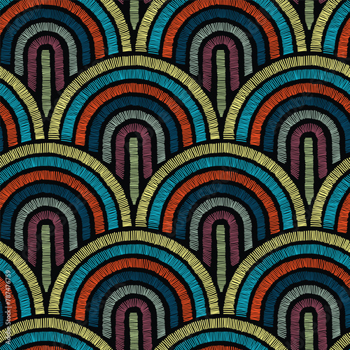 Seamless geometrical vector pattern, satin stitch embroidery