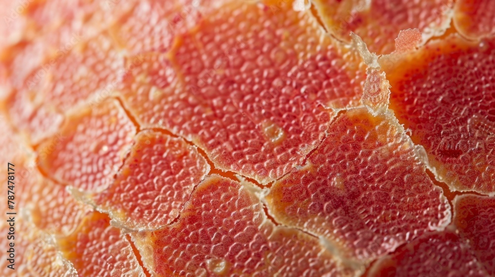 Closeup of a red scaly rash on the which may indicate a form of cancer called Pagets disease. . Closeup of a red scaly rash on the which may indicate a form of cancer called Pagets disease. .