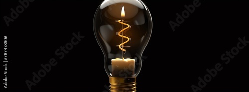 A light bulb with a candle inside, isolated on a black background, in high resolution photography The image is in the style of light bulb with candle inside, alone on a dark backdrop, with high qualit photo