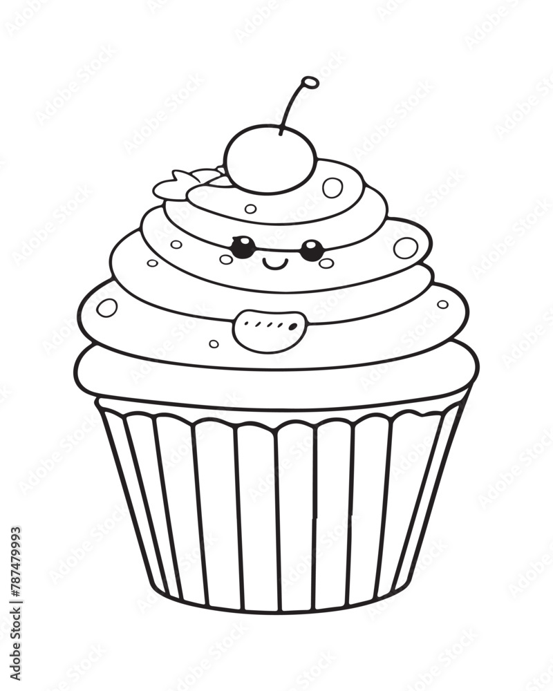 Cute Kawaii cupcake coloring Pages, Cupcake illustration, cupcake black and white, cupcake flat design, cake vector art.
Cute Kawaii cupcake coloring Pages, Cupcake illustration, cupcake black and white, cupcake flat design, cake vector art.