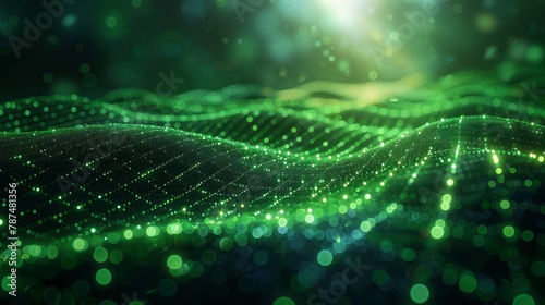 Futuristic visualization of streams of data flowing through a virtual space, Green and Black Abstract Background