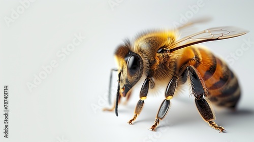 Bee on white background. Close-up of a bee on white background.