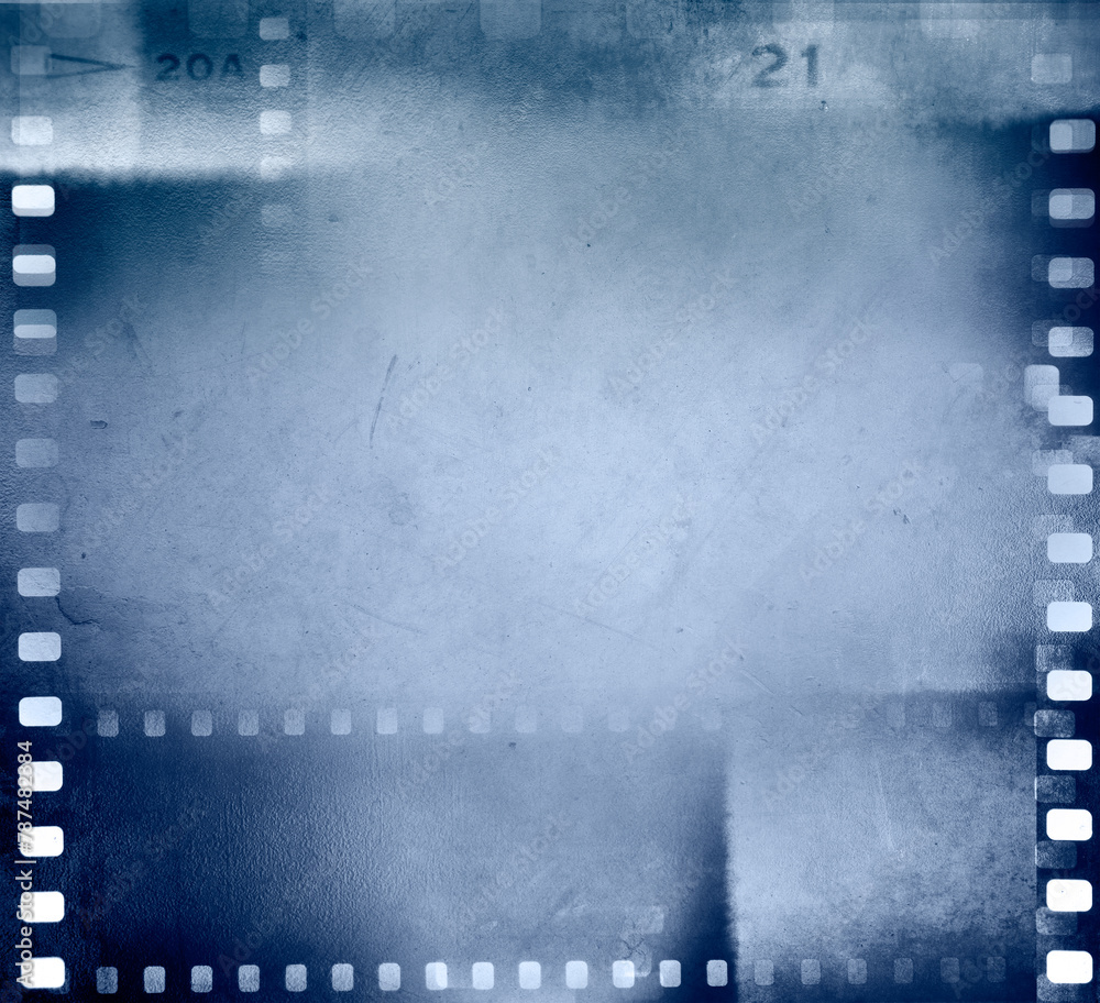 Obraz premium Film negatives blue background