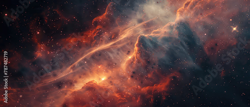 Majestic red and orange nebula in space