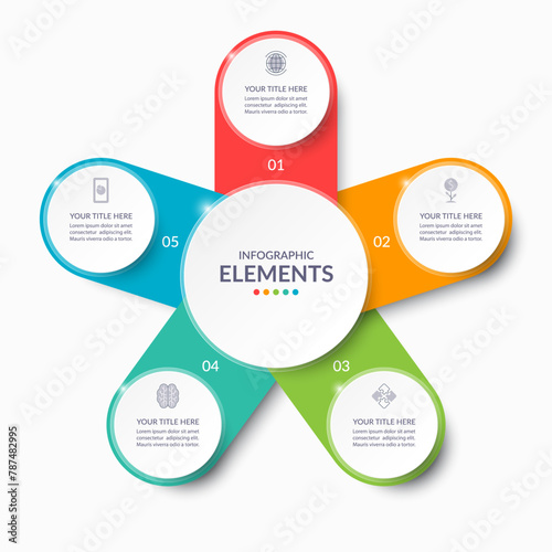 Vector infographic circle. Cycle diagram with 5 steps. Simple and accessible infographic design for report, business analytics, data visualization, social media and presentation. Easy editable.