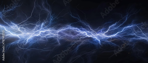 Expansive blue lightning bolt network on black photo