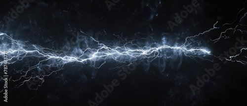 Sinuous lightning bolt across a dark cloudy sky photo