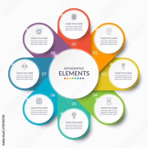 Vector infographic circle. Cycle diagram with 8 steps. Simple and accessible infographic design for report, business analytics, data visualization, social media and presentation. Easy editable. © vectorcreator