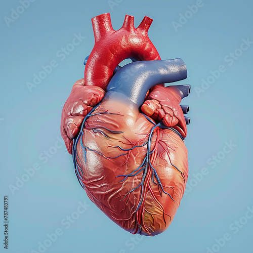 3d rendered photo of 3D illustration of realistic human heart on blue background