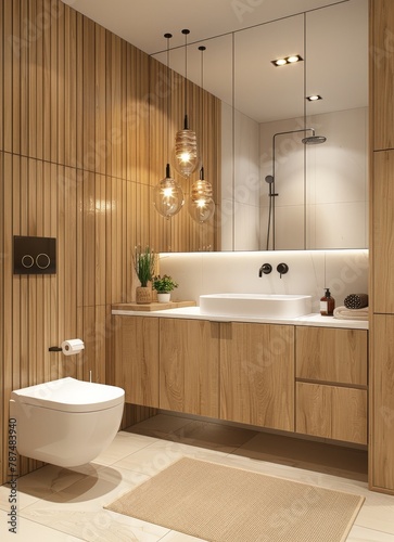 Modern Bathroom With Toilet  Sink  and Mirror