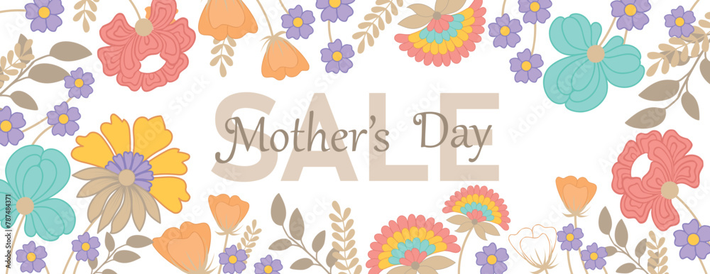 Mother's day sale banner. Hand drawn trendy vector illustration with beautiful blossom flowers. Mother's day sale banner. Hand drawn trendy vector illustration with beautiful blossom flowers.