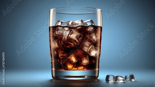 A photorealistic image of a glass of cola with ice, isolated on a transparent background, suitable for removal, with a focus on detailed rendering and clarity. photo