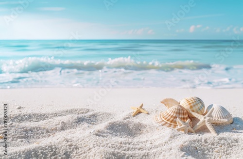 Two Seashells and a Starfish on a Sandy Beach