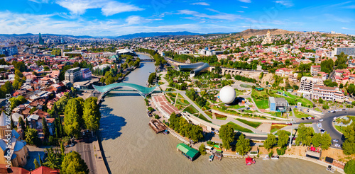 Tbilisi old town aerial panoramic view