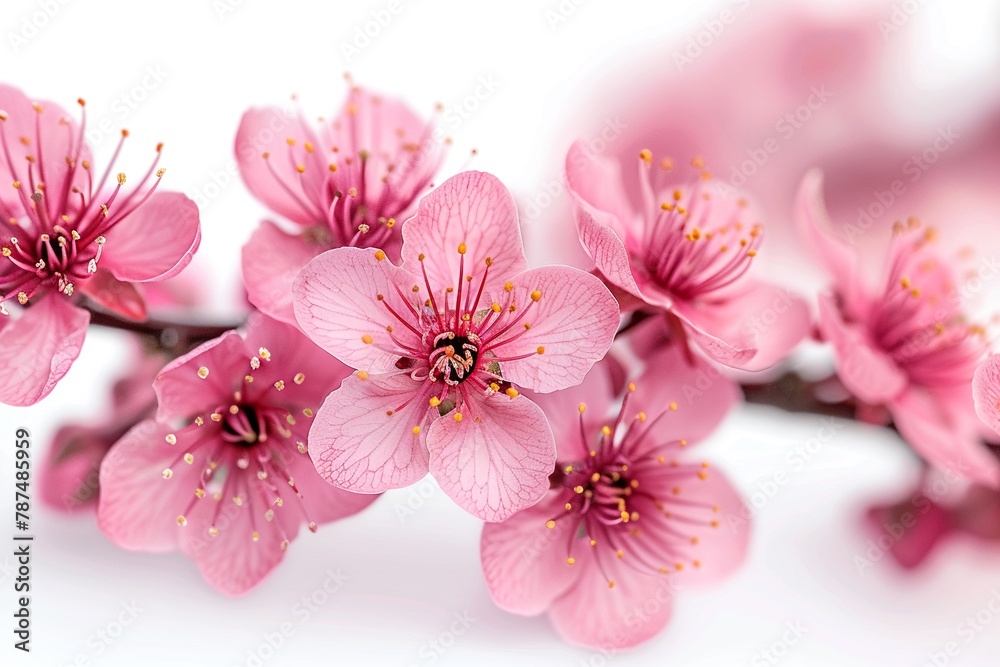 pink cherry blossoms on a branch isolated on a white background, in the style of decorative borders pink cherry blossoms on a branch isolated on a white background, in the style of decorative borders