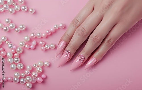 Womans Hand With Pink and White Nails