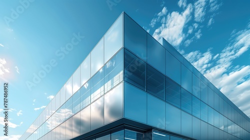 3d render of modern data center office building with glass facade and glowing lights