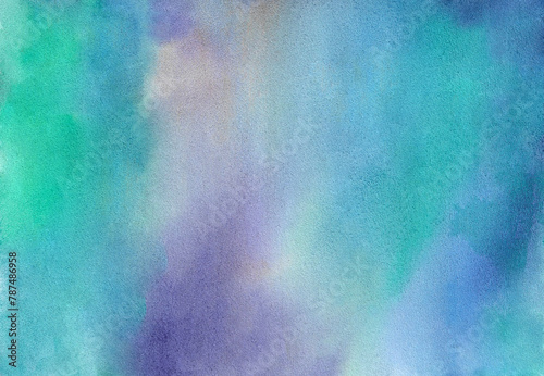 Watercolor texture background Gradient from emerald green to violet blue colors For decoration design print wrapping paper wallpaper Hand painted Northern lights borealis undersea Space Abstract 