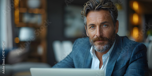 Professional Businessman Working on White Laptop in Minimal Grey Setting