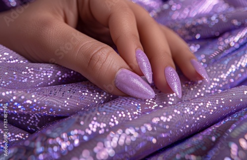 Womans Hand With Purple Manicure