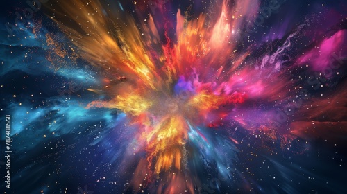 The appearance of a colorful supernova with each burst of color creating a unique and intricate design.