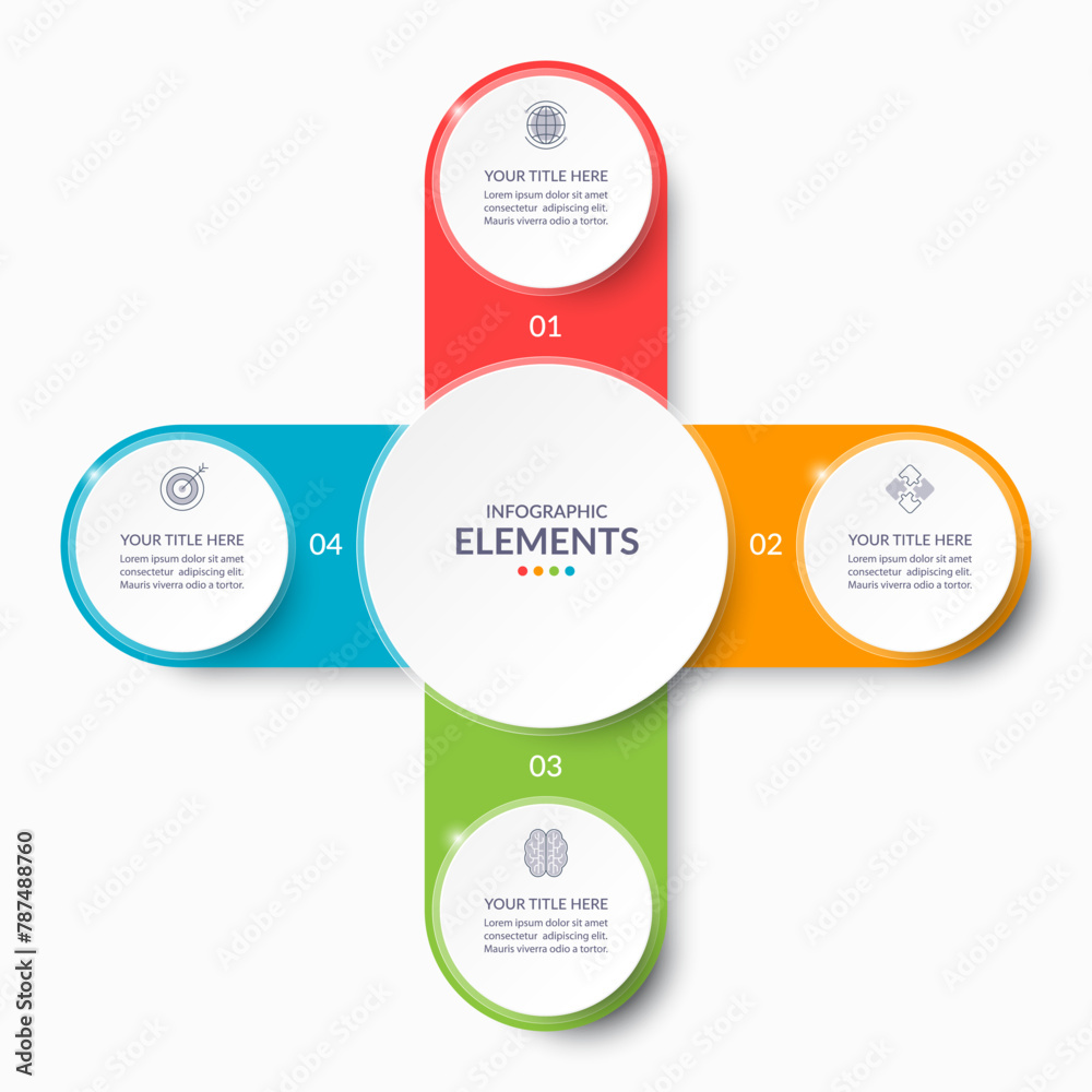 Vector infographic circle. Cycle diagram with 4 steps. Simple and accessible infographic design for report, business analytics, data visualization, social media and presentation. Easy editable. Vector infographic circle. Cycle diagram with 4 steps. Simple and accessible infographic design for report, business analytics, data visualization, social media and presentation. Easy editable.