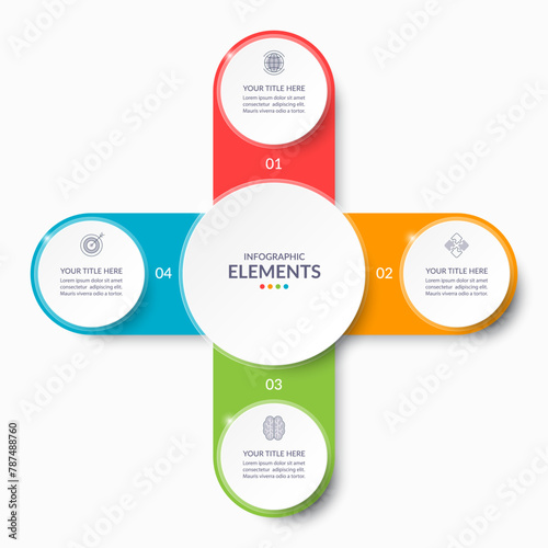 Vector infographic circle. Cycle diagram with 4 steps. Simple and accessible infographic design for report, business analytics, data visualization, social media and presentation. Easy editable.