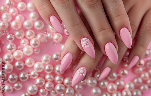 Womans Hand With Pink and White Nails