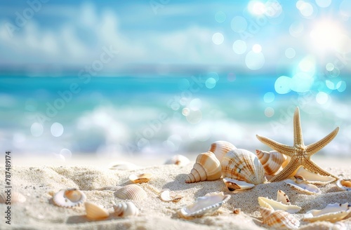 Two Seashells and a Starfish on a Sandy Beach