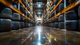 Symmetrical Silence: Tire Symmetry in Warehouse. Concept Warehouse, Tire Symmetry, Symmetrical Photoshoot, Industrial Setting