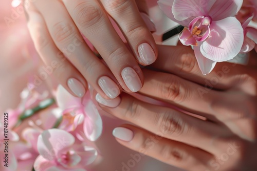 Womans Hand With Pink and White Nails