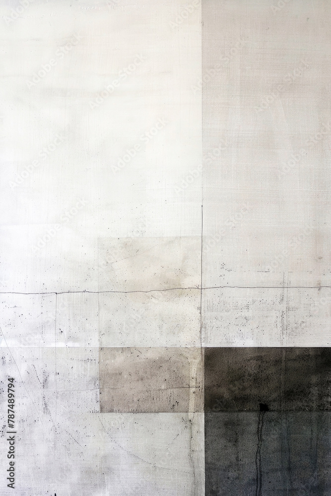 Fototapeta premium Abstract minimalist art in shades of gray, simple shapes. Vertical poster, a painting for the wall.