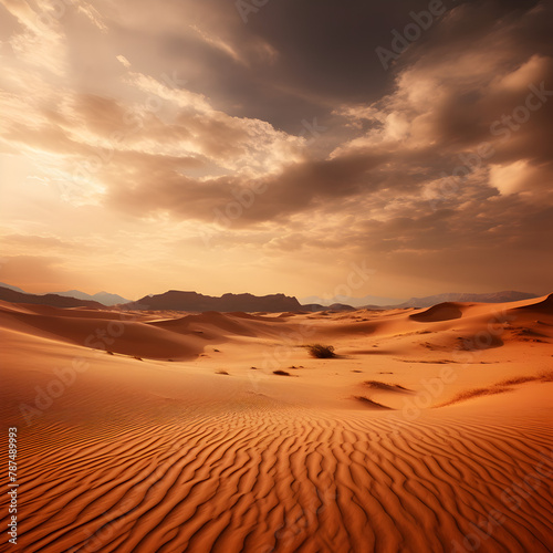 Mysterious dune desert landscape background at late evening 