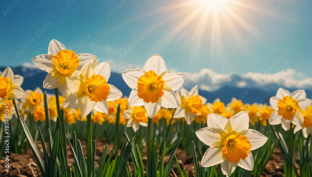 Fototapeta premium Beautiful narcissus flowers in the field