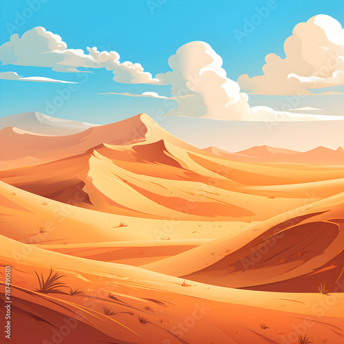 Illustration of dune desert landscape at day light