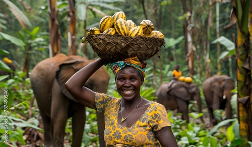 farmer african woman collecting  fresh cocoa beans in the forest, chocolate raw cocoa, Nigeria Gana, Africa
