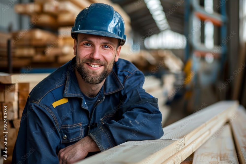 Professional worker in blue uniform at industrial site Professional worker in blue uniform at industrial site