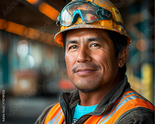 Vibrant Oil Painting of a Hispanic Supervisor in Construction with Hard Hat and Safety Vest