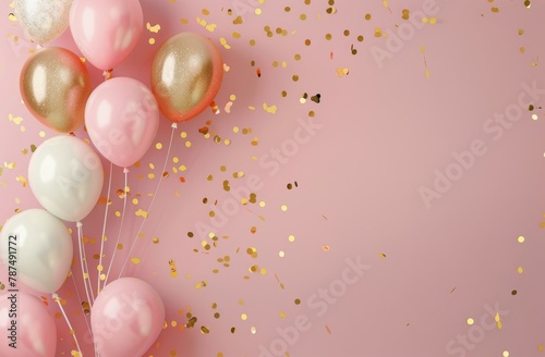 Pink and Gold Balloons on Pink Background