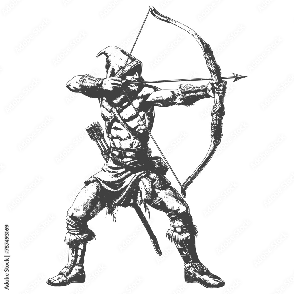 elf warrior with bow images using Old engraving style elf warrior with bow images using Old engraving style