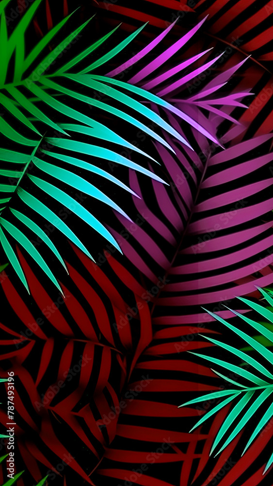 Abstract art tropical leaves background. Wallpaper design with art texture from palm leaves, Jungle leaves, exotic botanical floral pattern Abstract art tropical leaves background. Wallpaper design with art texture from palm leaves, Jungle leaves, exotic botanical floral pattern