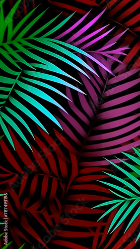 Abstract art tropical leaves background. Wallpaper design with art texture from palm leaves, Jungle leaves, exotic botanical floral pattern