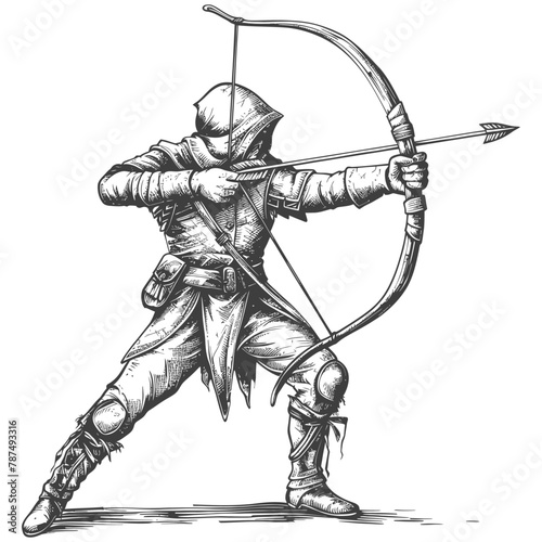 elf warrior with bow images using Old engraving style
