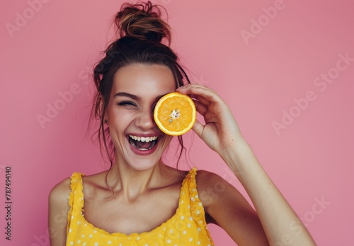 Woman Holding Orange Up to Eye