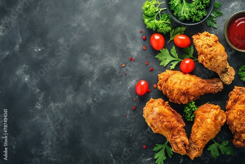 crispy chicken with copy space, crispy chicken on a blackboard, healthy Chrispy chicken, fresh chicken, fresh crispy chicken, healthy food, fast food photo