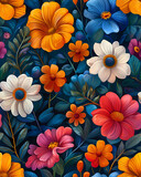 Bohemian Seamless Pattern Design with Colorful Flowers and Leaves, Bohemian Signs, Elements, and Art