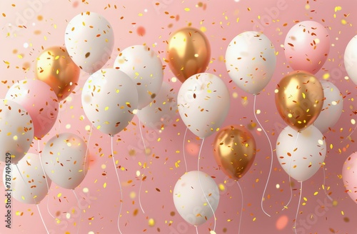 Bunch of Balloons With Gold and White Confetti